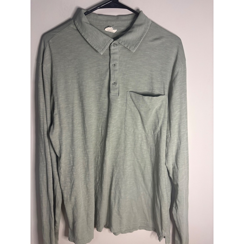 Pact Mens Organic Cotton Long Sleeve Polo Shirt Sage Green Slub Jersey Large